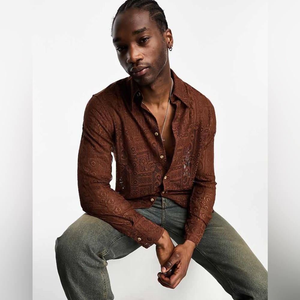 ASOS Brown Paisley Button-Down Shirt